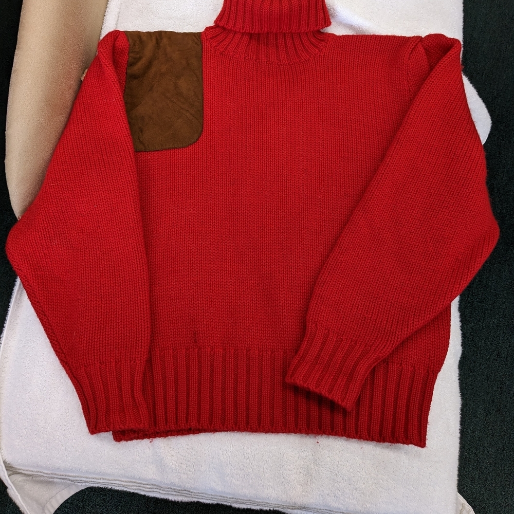 Ralph Lauren Shooting Sweater 100% Wool and Suede